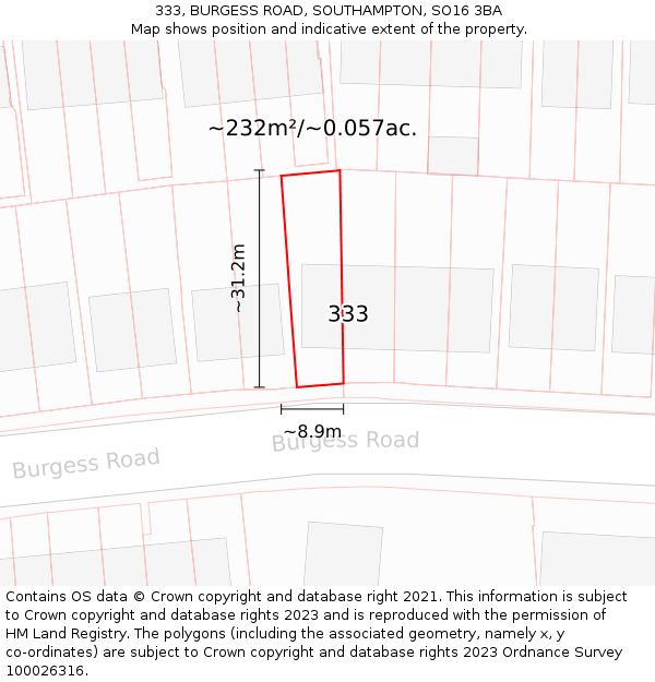 333, BURGESS ROAD, SOUTHAMPTON, SO16 3BA: Plot and title map