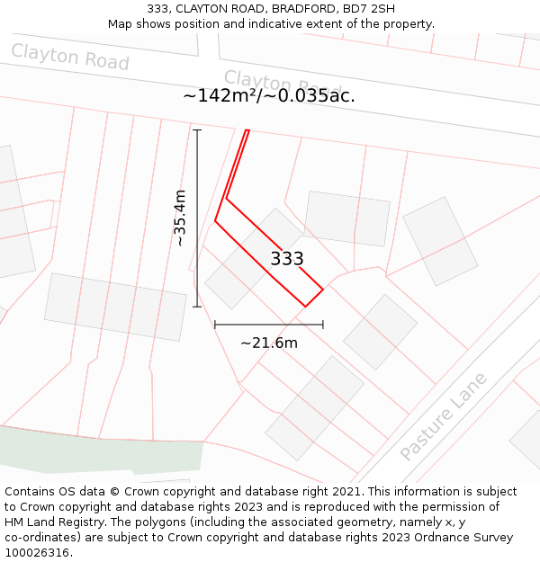 333, CLAYTON ROAD, BRADFORD, BD7 2SH: Plot and title map