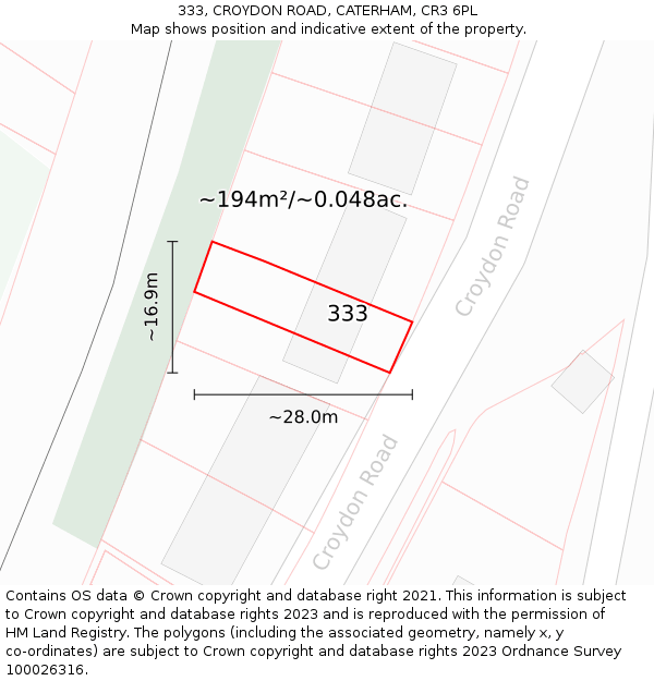 333, CROYDON ROAD, CATERHAM, CR3 6PL: Plot and title map