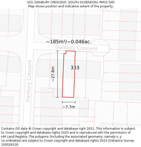 333, DANBURY CRESCENT, SOUTH OCKENDON, RM15 5XD: Plot and title map
