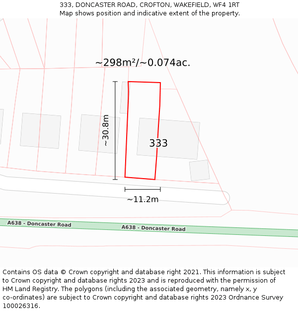 333, DONCASTER ROAD, CROFTON, WAKEFIELD, WF4 1RT: Plot and title map
