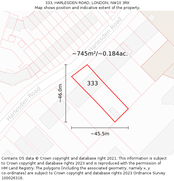 333, HARLESDEN ROAD, LONDON, NW10 3RX: Plot and title map