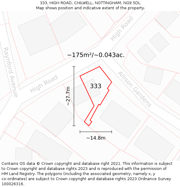 333, HIGH ROAD, CHILWELL, NOTTINGHAM, NG9 5DL: Plot and title map