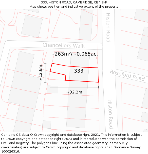 333, HISTON ROAD, CAMBRIDGE, CB4 3NF: Plot and title map