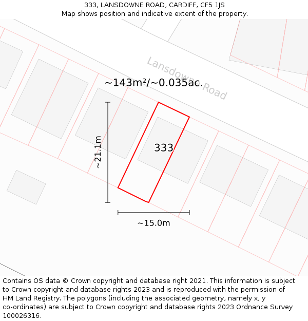 333, LANSDOWNE ROAD, CARDIFF, CF5 1JS: Plot and title map