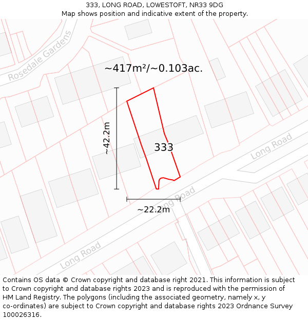 333, LONG ROAD, LOWESTOFT, NR33 9DG: Plot and title map