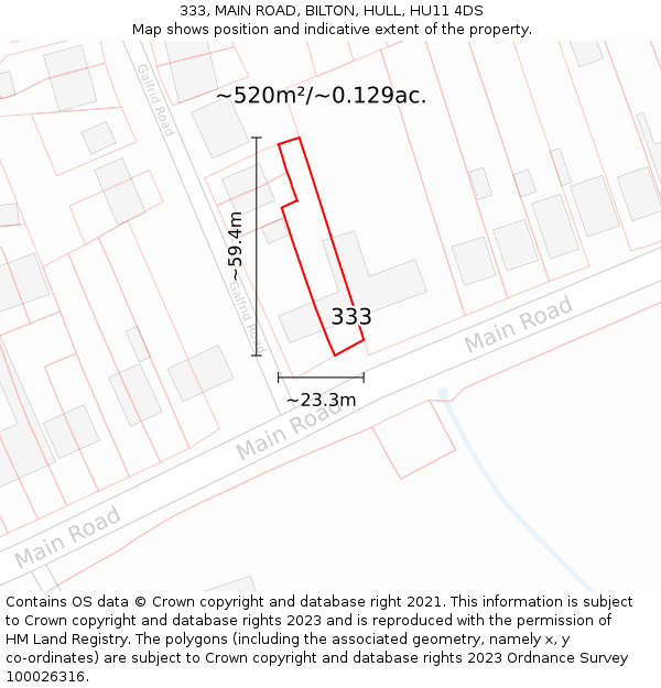 333, MAIN ROAD, BILTON, HULL, HU11 4DS: Plot and title map