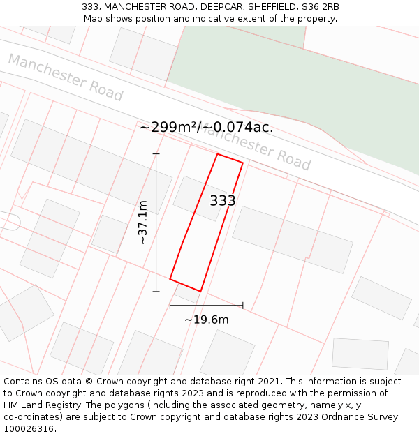 333, MANCHESTER ROAD, DEEPCAR, SHEFFIELD, S36 2RB: Plot and title map