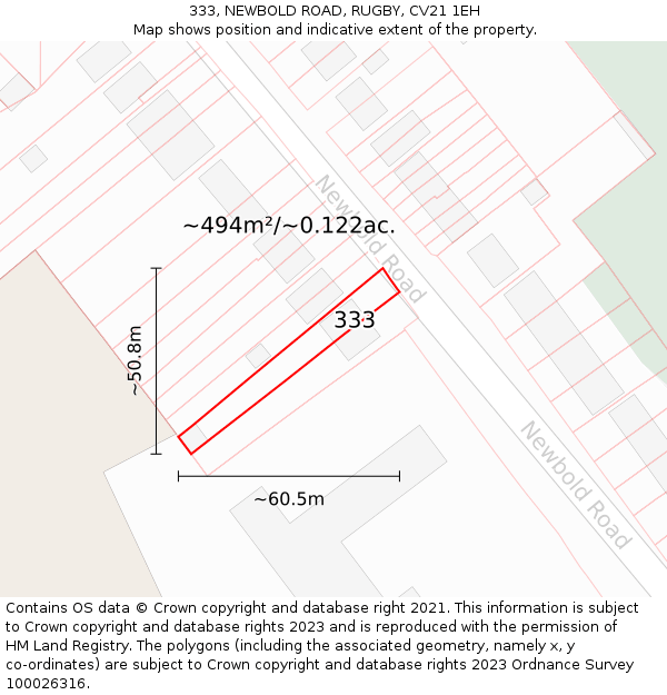 333, NEWBOLD ROAD, RUGBY, CV21 1EH: Plot and title map