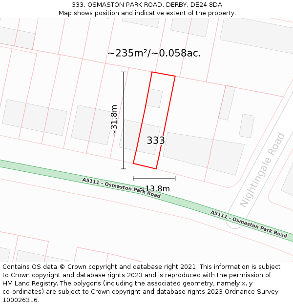 333, OSMASTON PARK ROAD, DERBY, DE24 8DA: Plot and title map