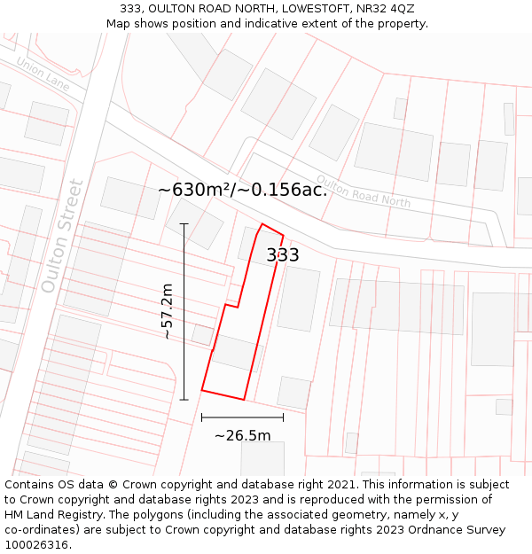 333, OULTON ROAD NORTH, LOWESTOFT, NR32 4QZ: Plot and title map