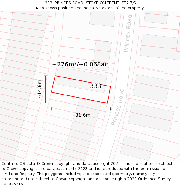 333, PRINCES ROAD, STOKE-ON-TRENT, ST4 7JS: Plot and title map