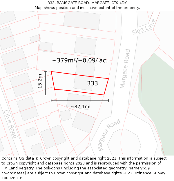 333, RAMSGATE ROAD, MARGATE, CT9 4DY: Plot and title map