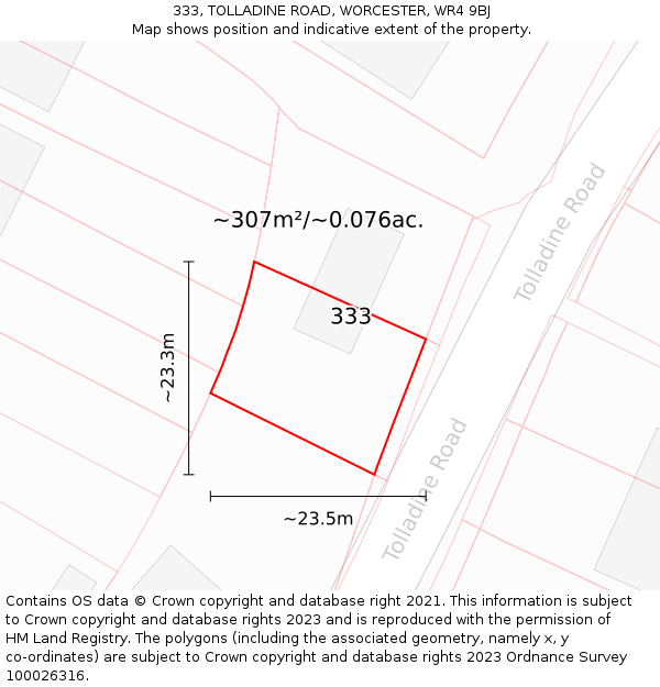 333, TOLLADINE ROAD, WORCESTER, WR4 9BJ: Plot and title map