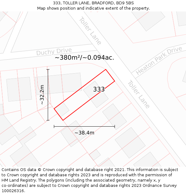 333, TOLLER LANE, BRADFORD, BD9 5BS: Plot and title map