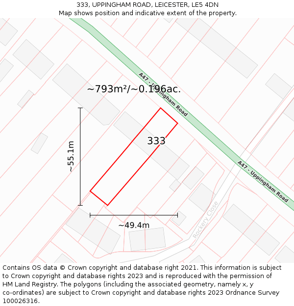 333, UPPINGHAM ROAD, LEICESTER, LE5 4DN: Plot and title map