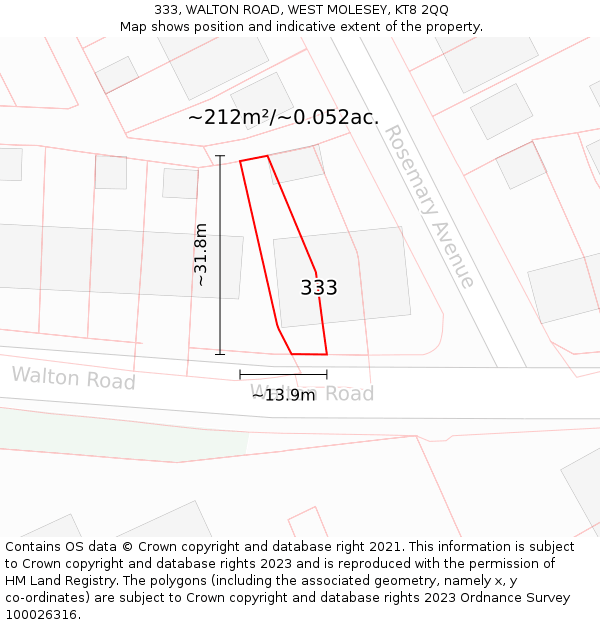 333, WALTON ROAD, WEST MOLESEY, KT8 2QQ: Plot and title map