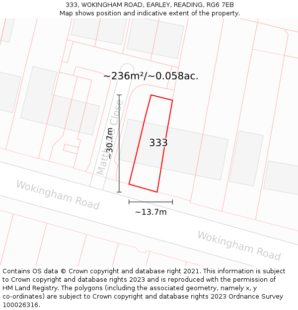333, WOKINGHAM ROAD, EARLEY, READING, RG6 7EB: Plot and title map