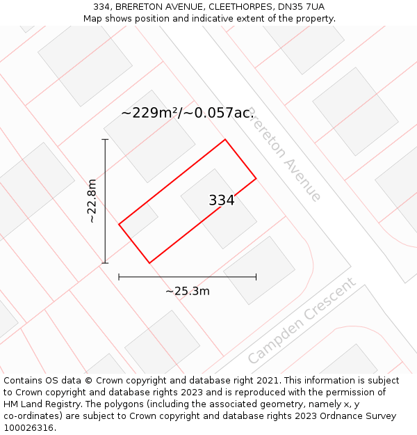 334, BRERETON AVENUE, CLEETHORPES, DN35 7UA: Plot and title map