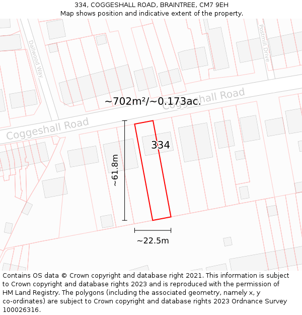 334, COGGESHALL ROAD, BRAINTREE, CM7 9EH: Plot and title map