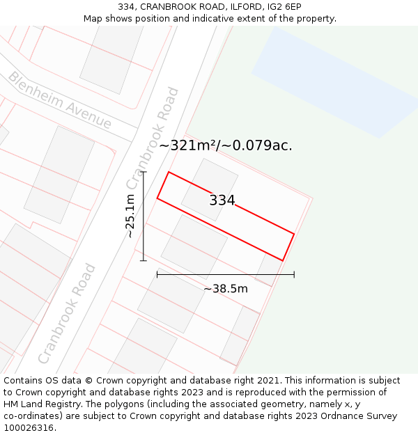 334, CRANBROOK ROAD, ILFORD, IG2 6EP: Plot and title map