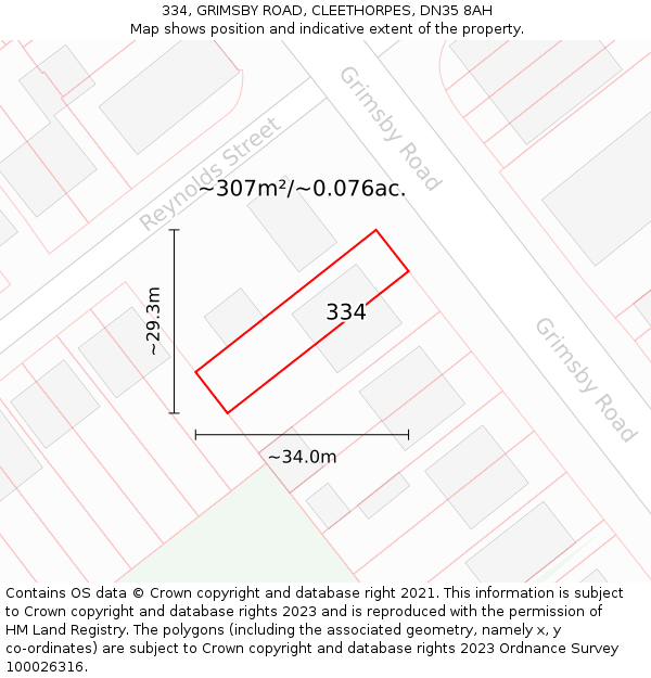 334, GRIMSBY ROAD, CLEETHORPES, DN35 8AH: Plot and title map