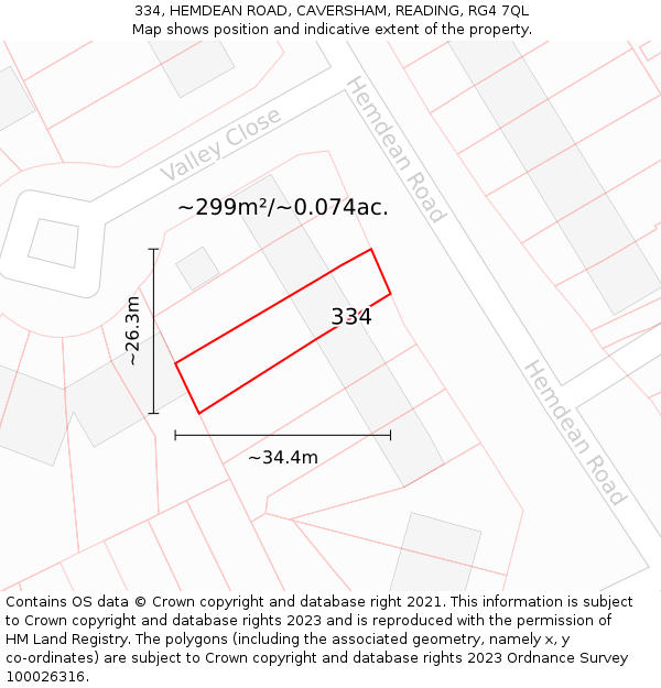 334, HEMDEAN ROAD, CAVERSHAM, READING, RG4 7QL: Plot and title map
