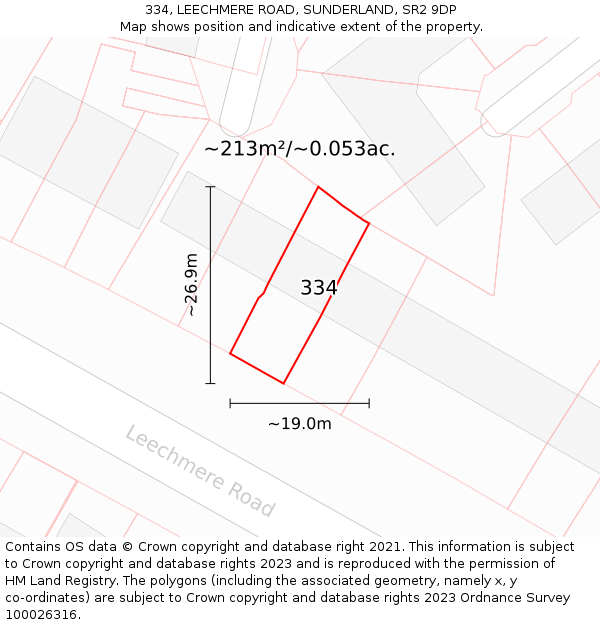 334, LEECHMERE ROAD, SUNDERLAND, SR2 9DP: Plot and title map