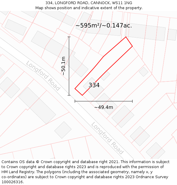334, LONGFORD ROAD, CANNOCK, WS11 1NG: Plot and title map