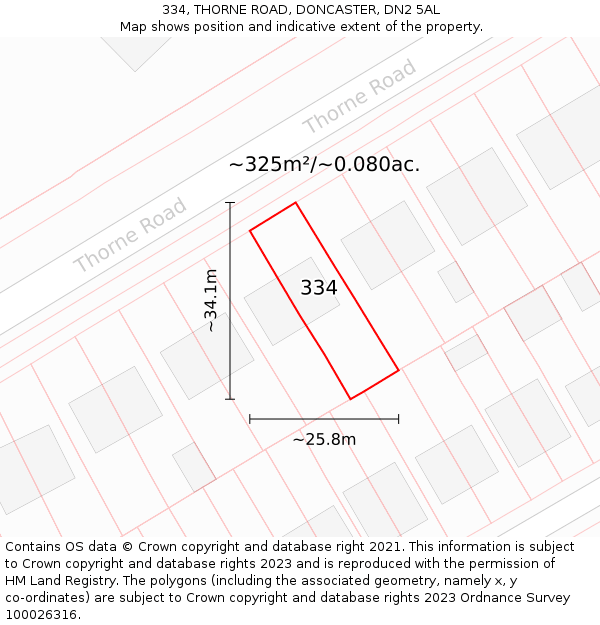334, THORNE ROAD, DONCASTER, DN2 5AL: Plot and title map