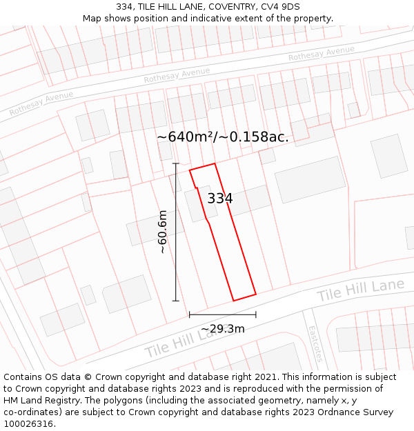 334, TILE HILL LANE, COVENTRY, CV4 9DS: Plot and title map