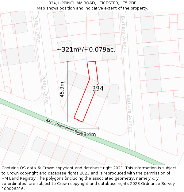 334, UPPINGHAM ROAD, LEICESTER, LE5 2BF: Plot and title map