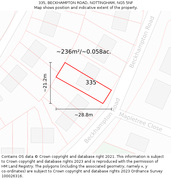 335, BECKHAMPTON ROAD, NOTTINGHAM, NG5 5NF: Plot and title map