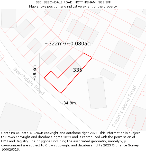 335, BEECHDALE ROAD, NOTTINGHAM, NG8 3FF: Plot and title map