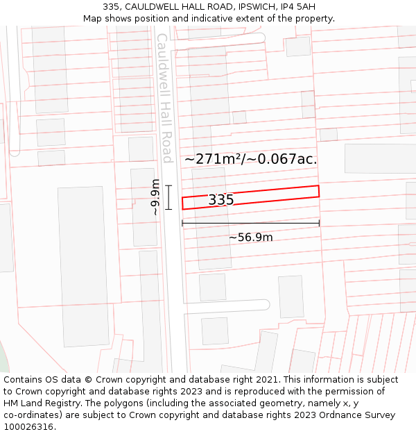 335, CAULDWELL HALL ROAD, IPSWICH, IP4 5AH: Plot and title map