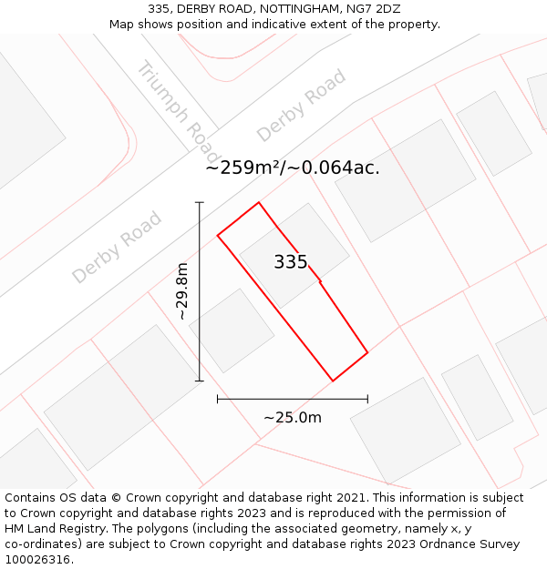 335, DERBY ROAD, NOTTINGHAM, NG7 2DZ: Plot and title map