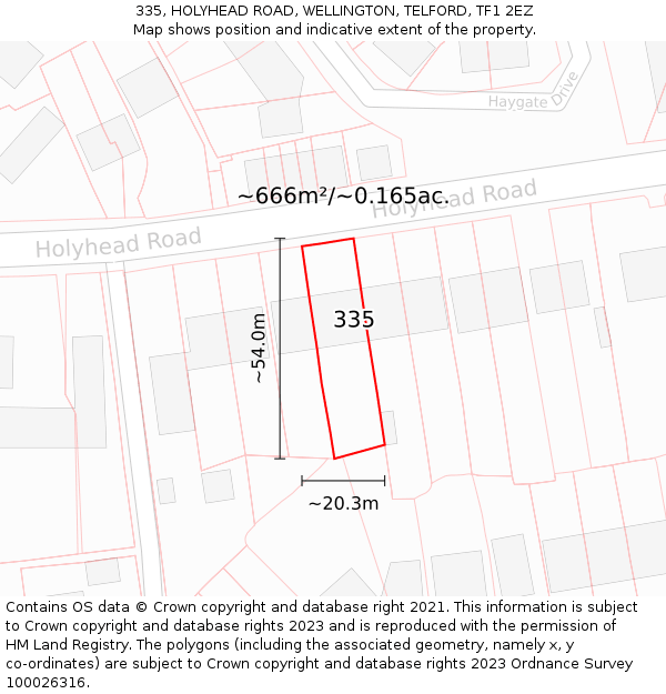335, HOLYHEAD ROAD, WELLINGTON, TELFORD, TF1 2EZ: Plot and title map