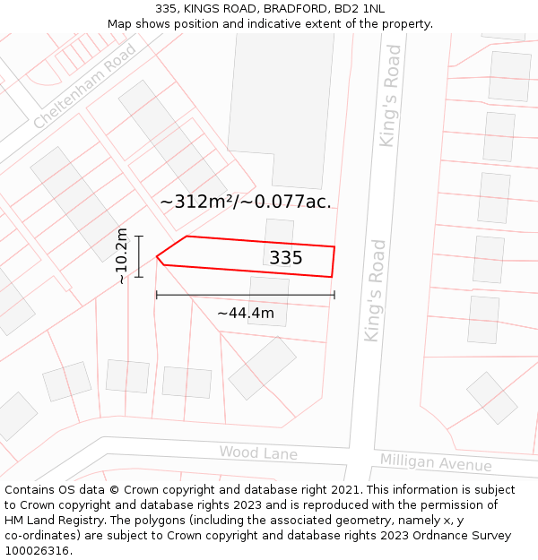 335, KINGS ROAD, BRADFORD, BD2 1NL: Plot and title map