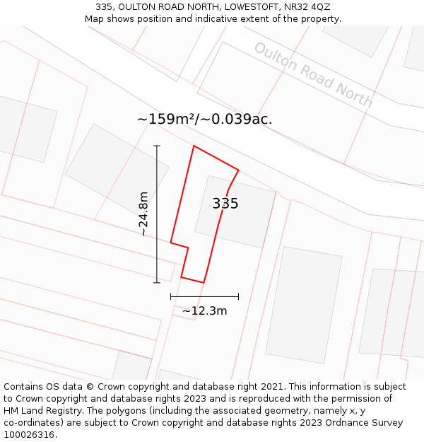 335, OULTON ROAD NORTH, LOWESTOFT, NR32 4QZ: Plot and title map