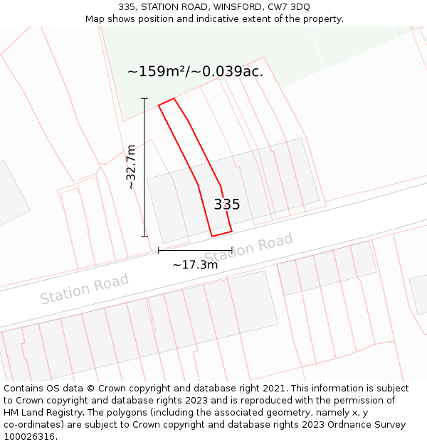 335, STATION ROAD, WINSFORD, CW7 3DQ: Plot and title map