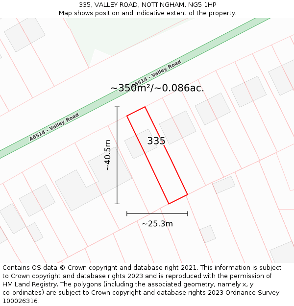 335, VALLEY ROAD, NOTTINGHAM, NG5 1HP: Plot and title map