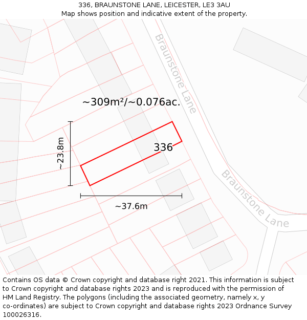 336, BRAUNSTONE LANE, LEICESTER, LE3 3AU: Plot and title map