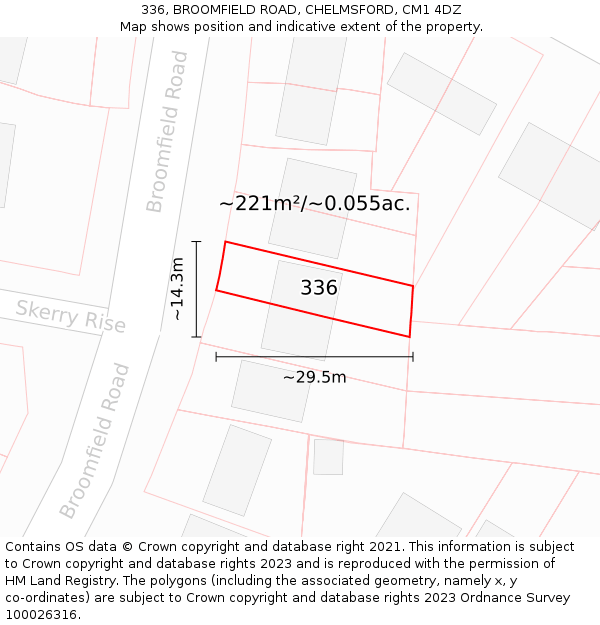 336, BROOMFIELD ROAD, CHELMSFORD, CM1 4DZ: Plot and title map