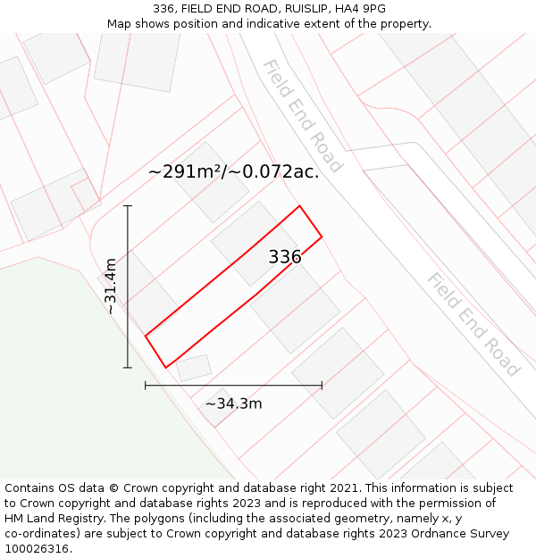 336, FIELD END ROAD, RUISLIP, HA4 9PG: Plot and title map