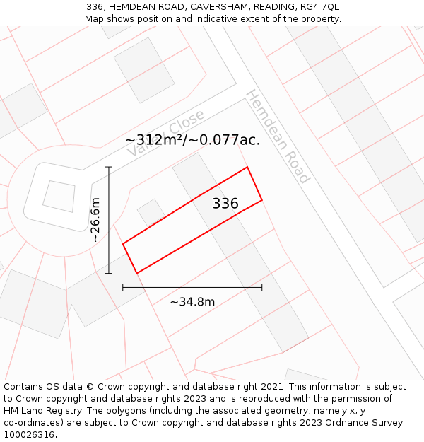 336, HEMDEAN ROAD, CAVERSHAM, READING, RG4 7QL: Plot and title map