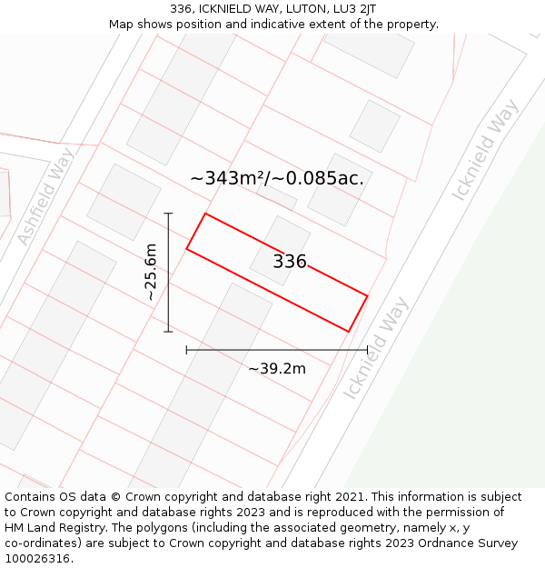 336, ICKNIELD WAY, LUTON, LU3 2JT: Plot and title map