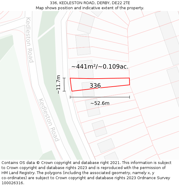 336, KEDLESTON ROAD, DERBY, DE22 2TE: Plot and title map
