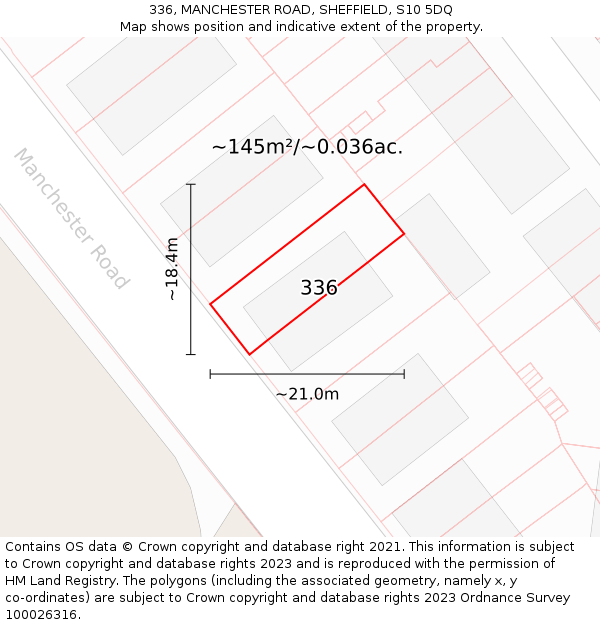 336, MANCHESTER ROAD, SHEFFIELD, S10 5DQ: Plot and title map