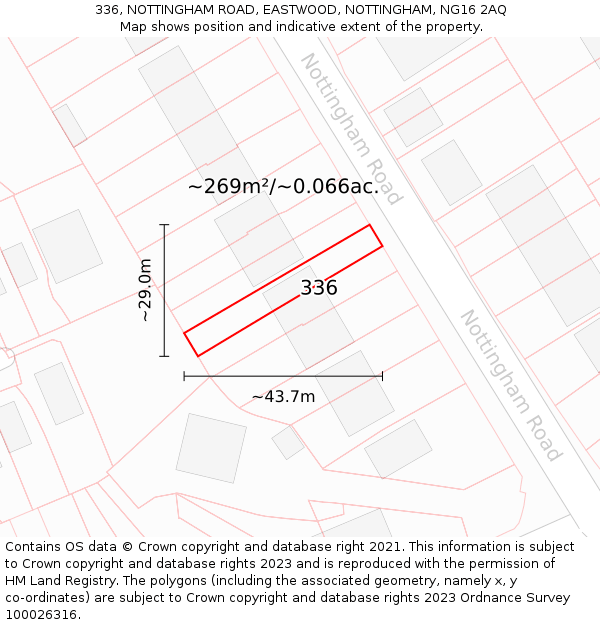336, NOTTINGHAM ROAD, EASTWOOD, NOTTINGHAM, NG16 2AQ: Plot and title map