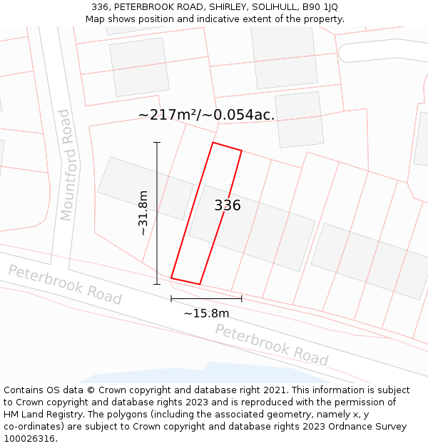 336, PETERBROOK ROAD, SHIRLEY, SOLIHULL, B90 1JQ: Plot and title map